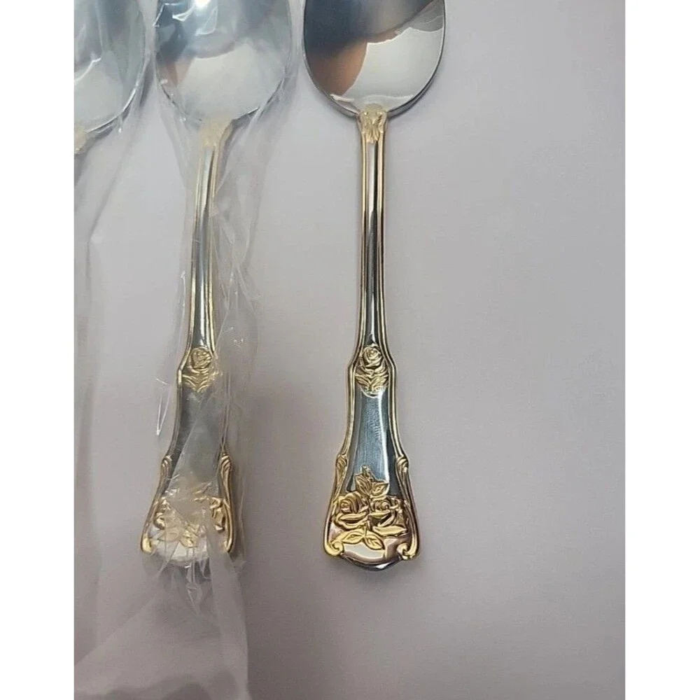 Royal Albert Old Country Roses Set Of 8 Tablespoons ~ Gold Accent Flatware NEW